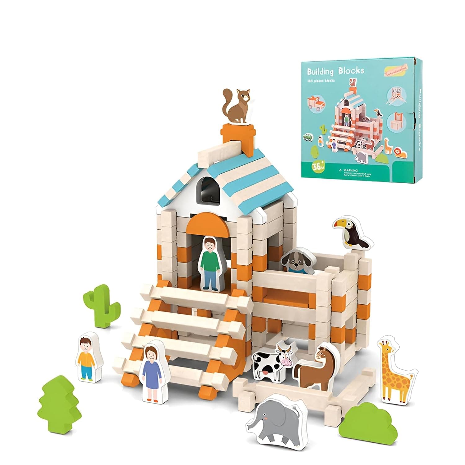 [lilaBelle]【3D Spatial Thinking Toy】Traditional Mortise-Tenon Building Set | STEM Certified Wooden Blocks for Preschoolers | House Construction Kit with 15 Characters