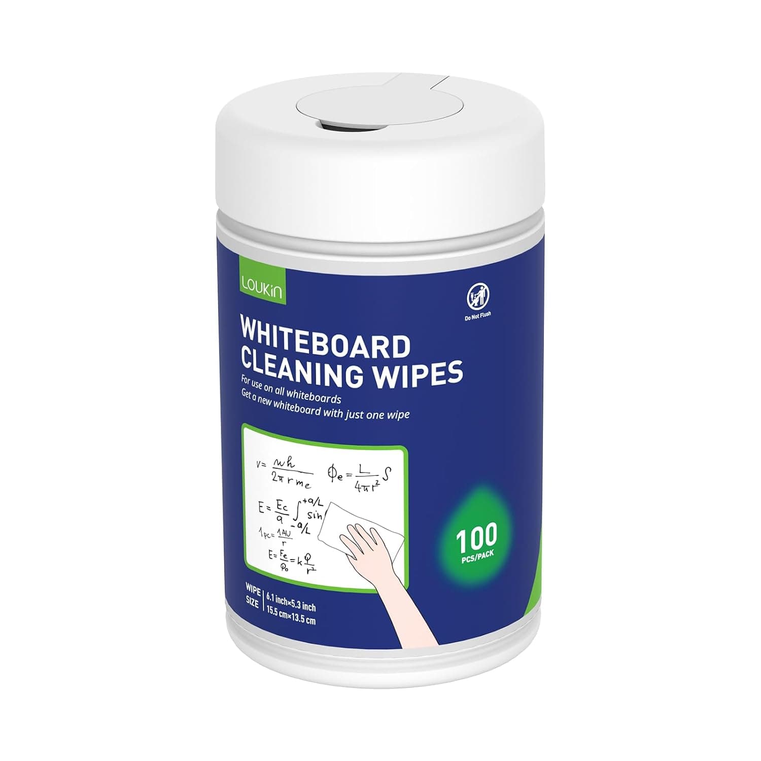 Loukin Whiteboard Cleaning Wipes, Dry Erase Board Cleaning Wipes, Non-Toxic White Board Wipes, 100 Wipes per Canister