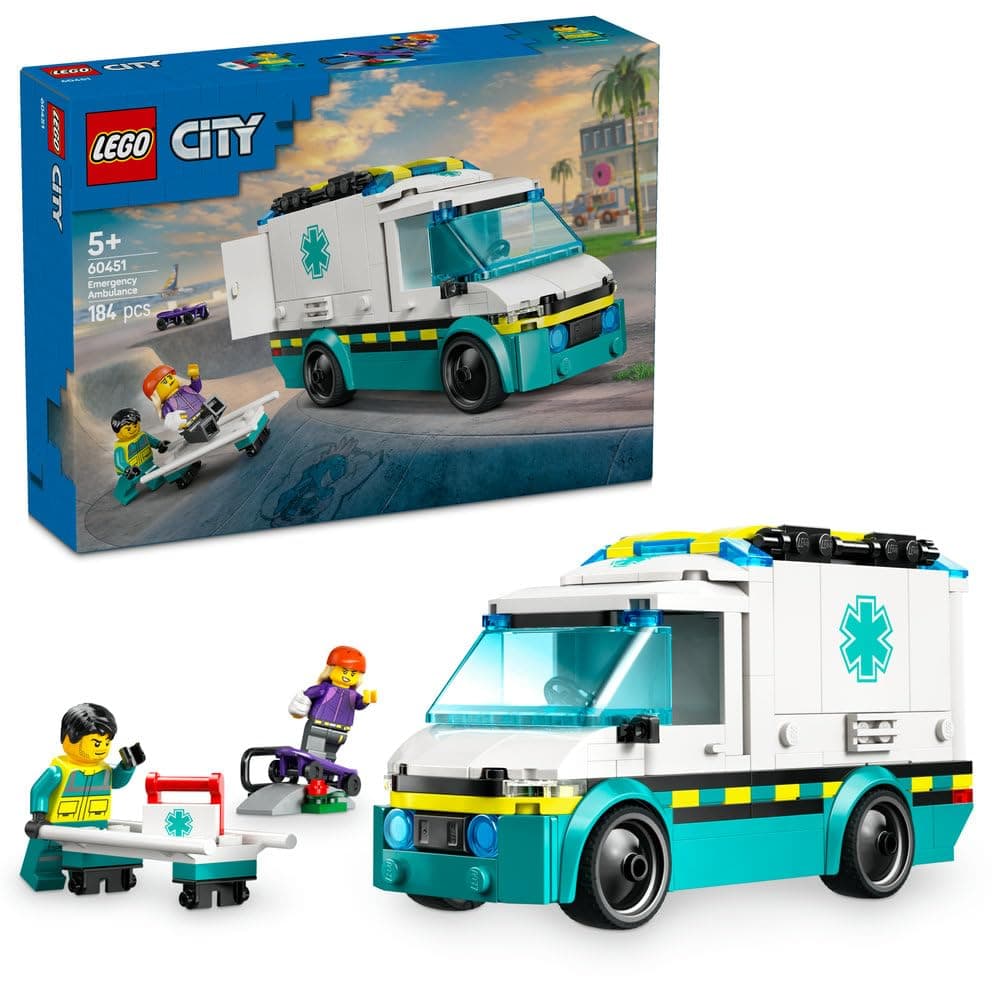 LEGO City Emergency Ambulance 60451 | Ambulance Toy, 2 Minifigures, Educational Building Set, Gift for 5+ Year Old Boys & Girls, 184 Pieces