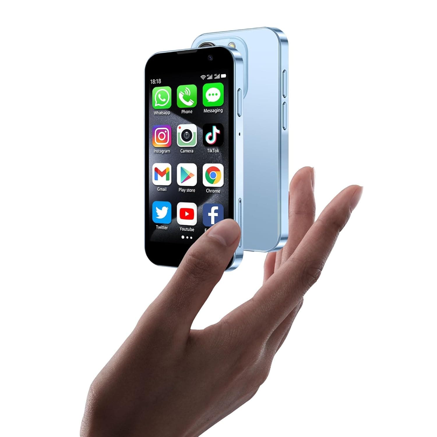 Mini Phone Unlocked World's Smallest 3.0" HD Touch Screen Mini Smartphone Android Compact Mobile Phone for Kids &Students Cell Phone wih Quad-Core Dual SIM Face lD2GB+16GB Blue