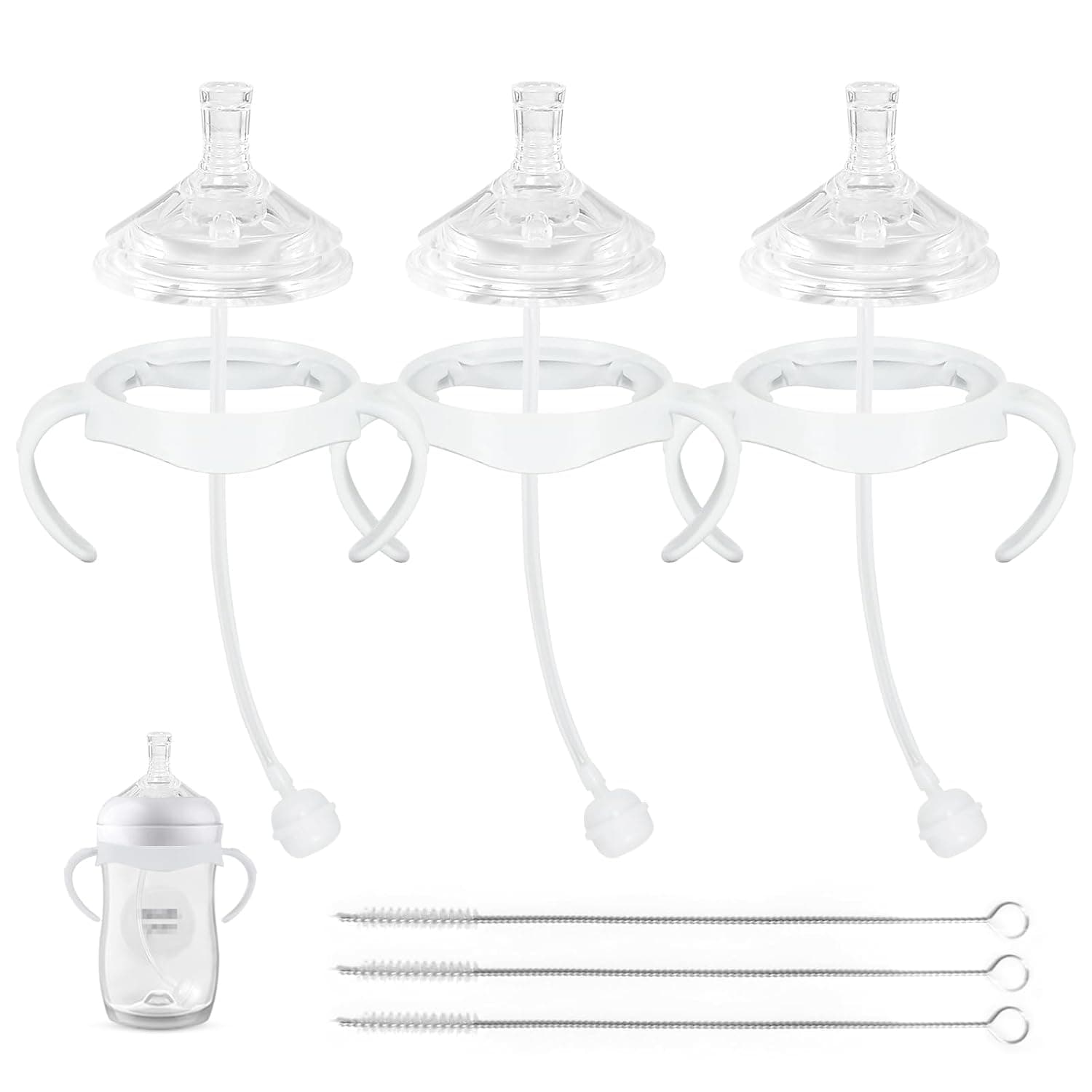 Straw Cup Soft Conversion Kit for Philips Avent Natural Baby Bottle, Toddler Transition Kit with Silicone Straw Top Nipple, Weighted Straw, Bottle Handle, Cleaning Brush, Spill-Proof, BPA-Free, 3-Pack