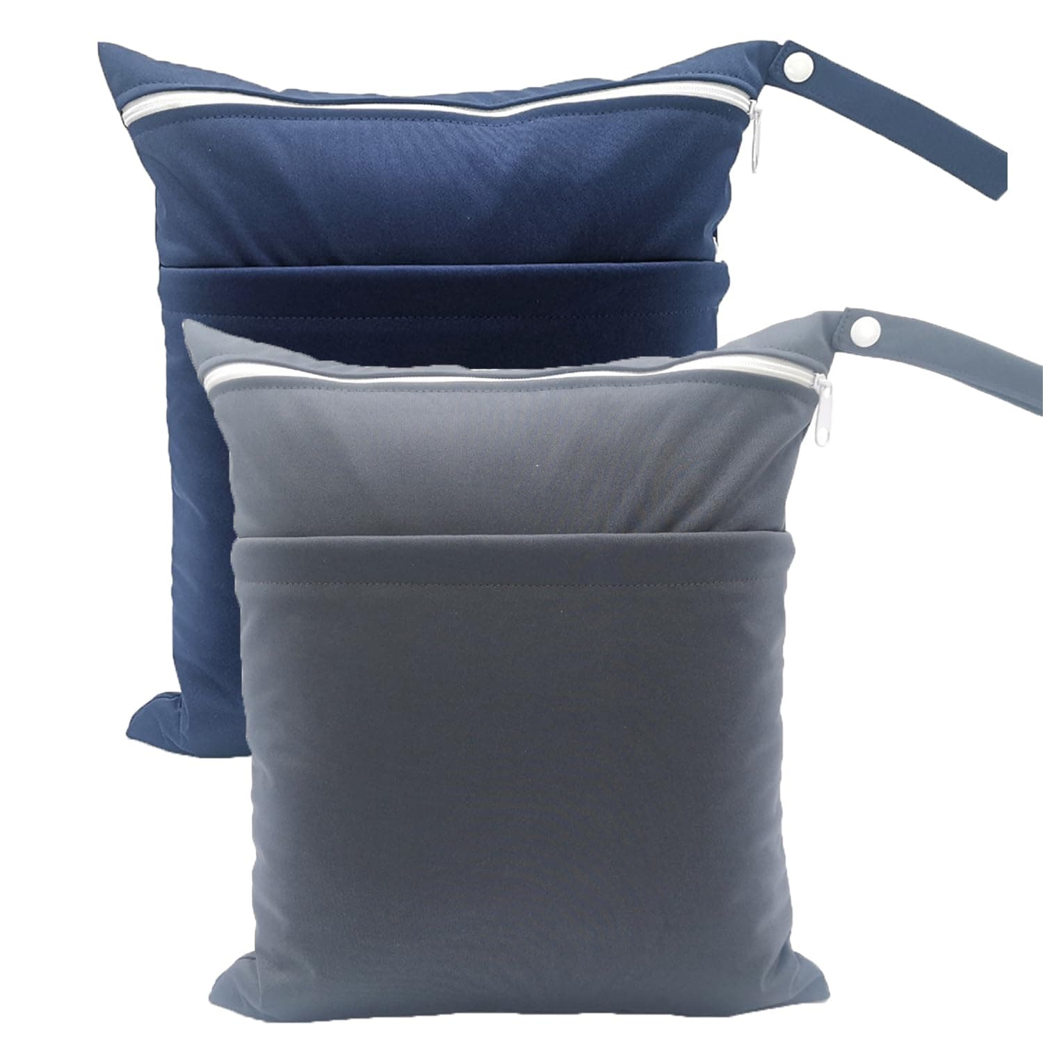 [2 Pack] Waterproof Wet Dry Bags - Dual Zippered Compartments for Swimsuits, Baby Clothes & Soiled Items - Reusable Beach Pool Gym Bag for Travel, Daycare & Yoga, Blue + Grey, 2 Pack, Cute