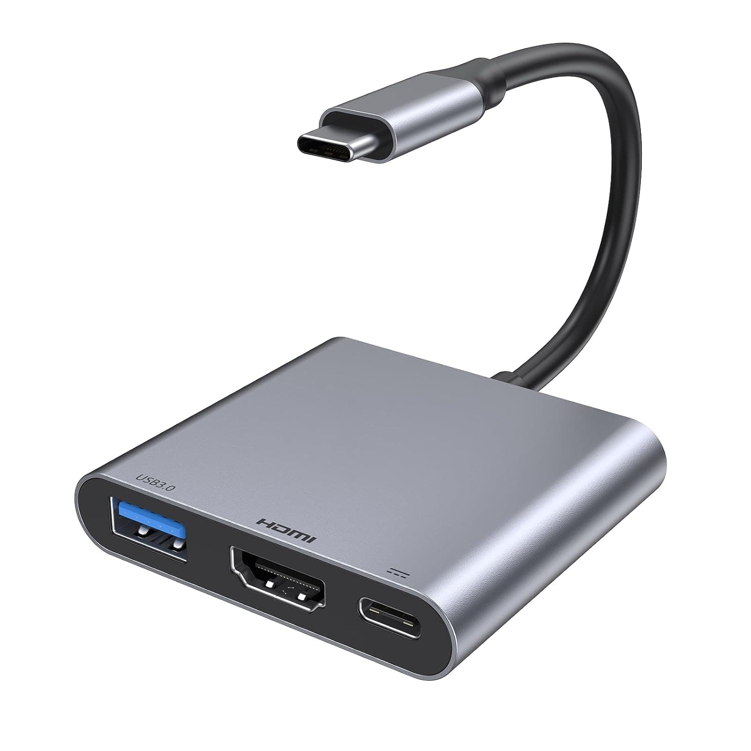 محول USB C الى HDMI مع مخرج 4K موزع من النوع منفذ شحن 4K 3.0 PD USB-C رقمي ايه في متعدد المنافذ لايفون 15 برو ماكس/15 برو/15 بلس/15 وماك بوك/ايباد مايكينج تيك، رمادي