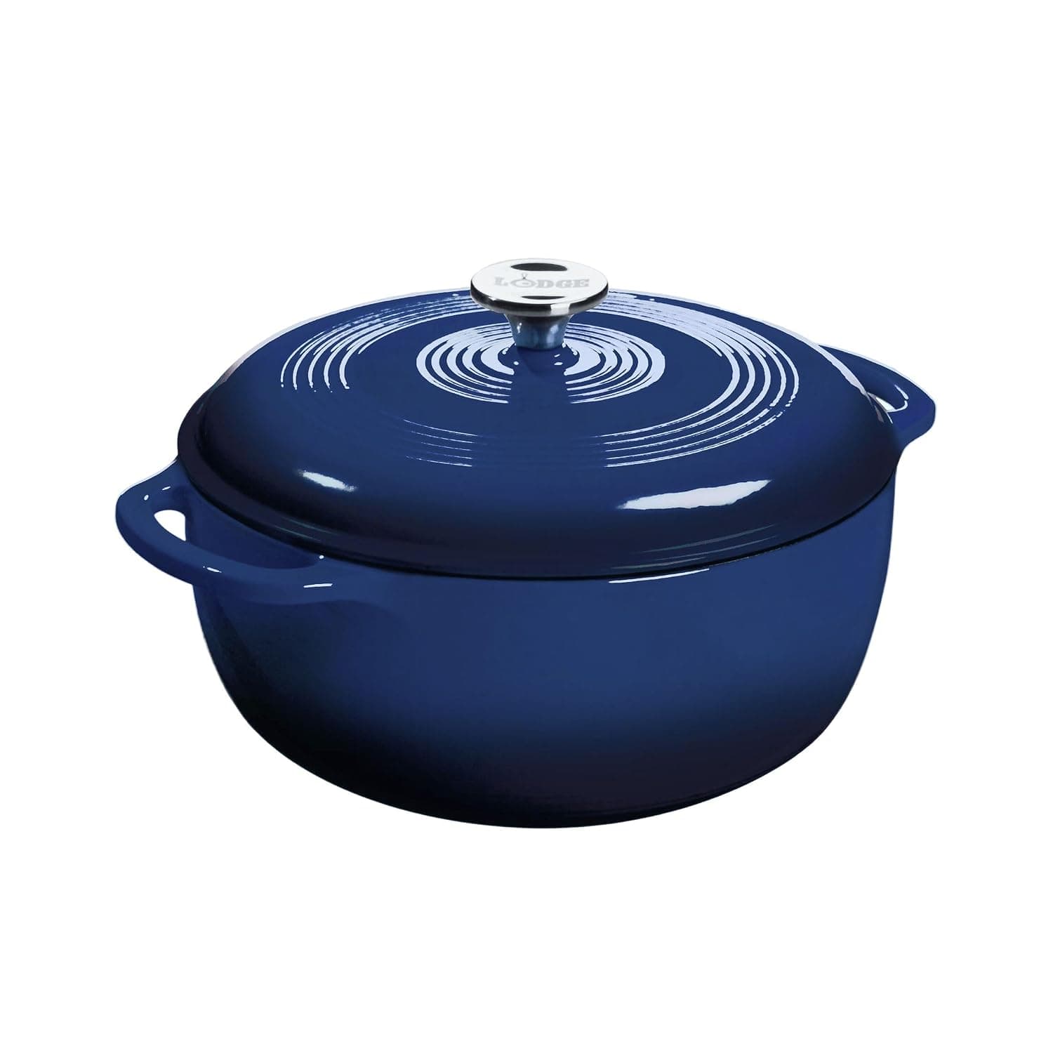 Lodge 6 Quart Enameled Cast Iron Dutch Oven with Lid – Dual Handles – Oven Safe up to 500° F or on Stovetop - Use to Marinate, Cook, Bake, Refrigerate and Serve – Indigo | Ideal for Bread Baking, Braising, Marinating & Slow Cooking, Features Moisture-Sealing Lid & Dual Handles