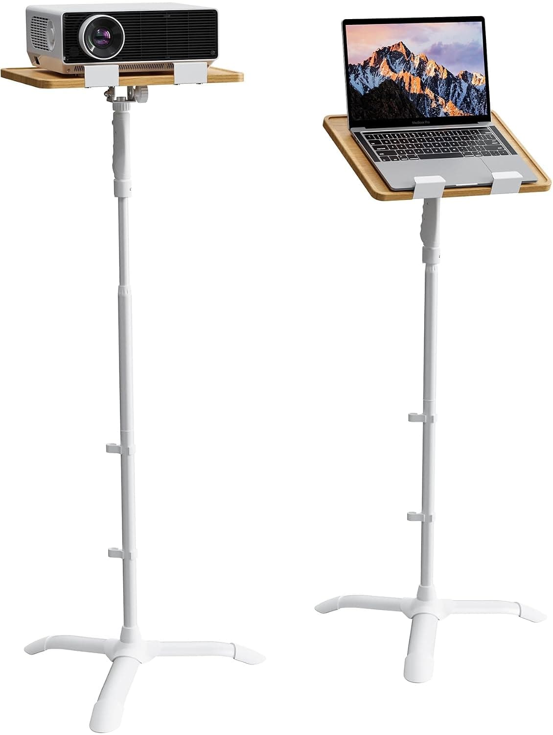 ETHU Projector & Laptop Floor Stand, 94-111cm One-Hand Height Adjustable, 0-45 degree angles Tripod Floor Stand with Safety Lock, Heavy Duty Laptop Stand for Home, Office Studio, Stage, Maple