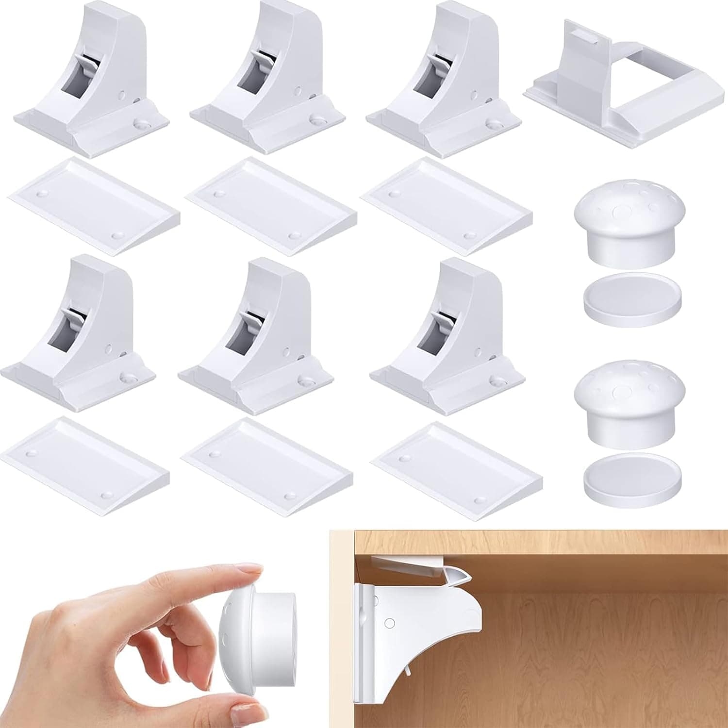 Magnetic Cabinet Locks for Child Safety, Multi-Purpose 3M Adhesive Child Proof Latches, Baby Proofing Magnetic Locks for Cabinets and Drawers, No Screws or Tools Needed (6 Pack + 2 Keys)