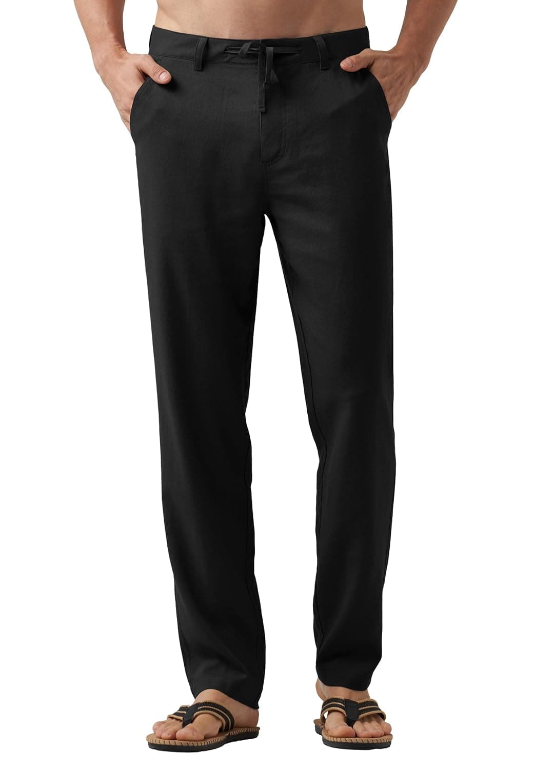 WILLIT Mens Linen Pants Casual Drawstring Lightweight Pants Cotton Linen Lounge Beach Summer Pants 30"