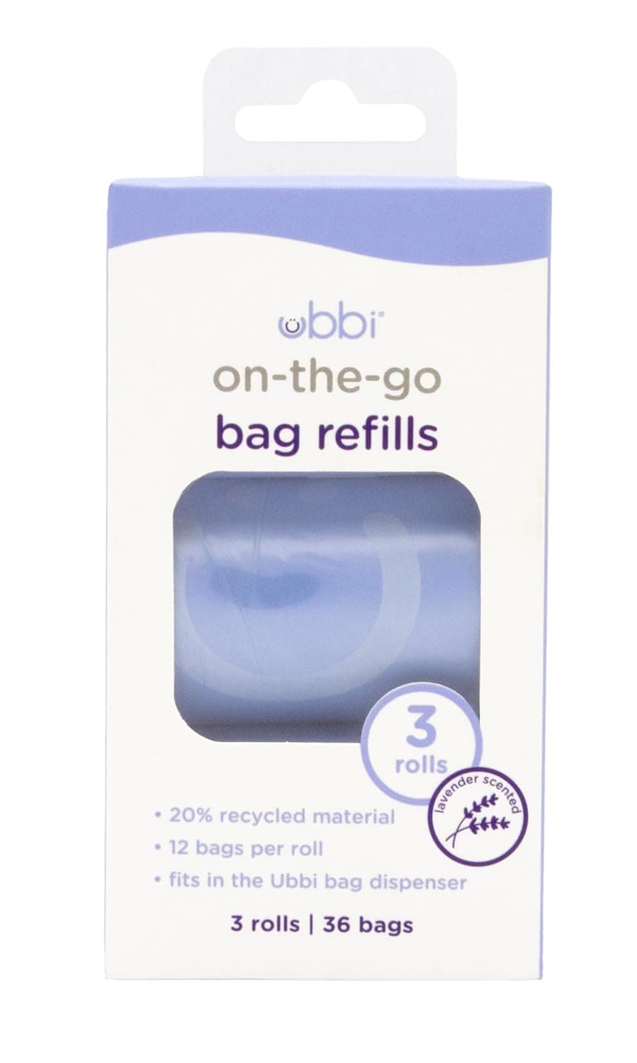 Ubbi On-the-Go Refill Bags, Lavender Scented, 3 rolls, Disposable Waste Bags, Pet Waste Bags, Baby Nappy Diapering Essentials, Value Pack of 32 bags