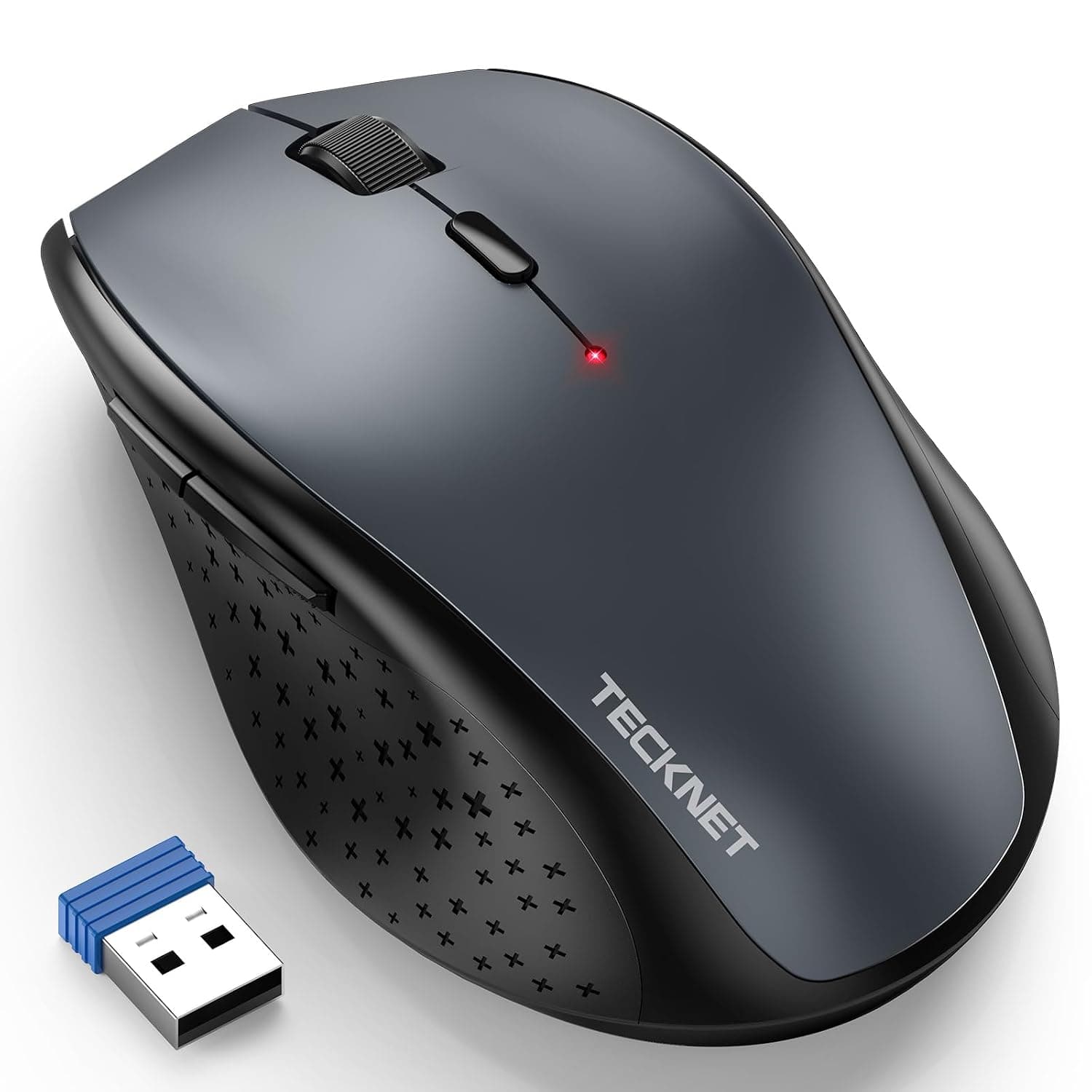TECKNET Wireless Mouse, 2.4G Computer Mouse with 6-Level Adjustable 4800 DPI, 30 Months Battery, Ergonomic Grips, 6 Buttons Portable for PC, Chromebook, Mac, Grey