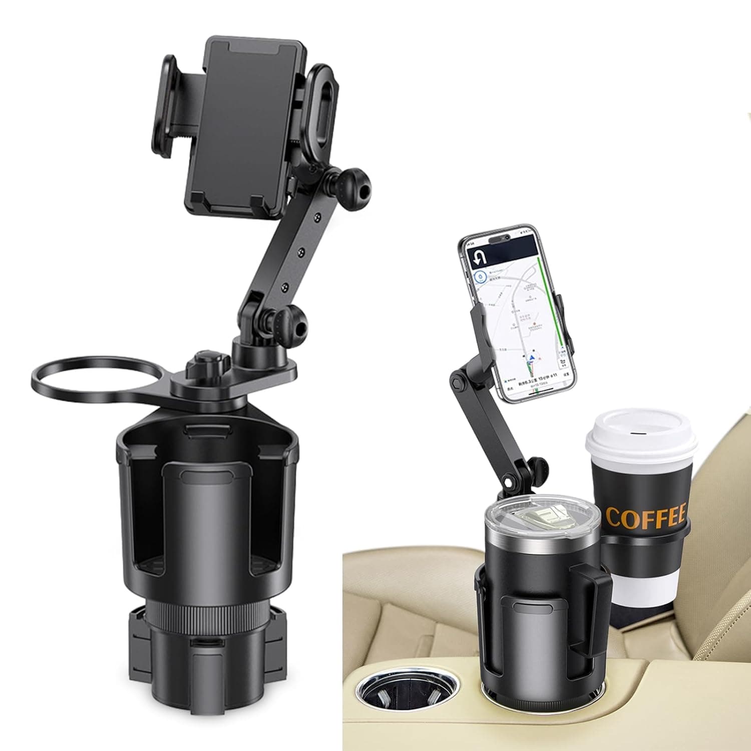 حامل اكواب للسيارة الجديد 2024، حامل موبايل عالمي بقاعدة قابلة للتعديل، حامل موبايل قابل للدوران 360 درجة متوافق مع ايفون وسامسونج وجميع الهواتف الذكية