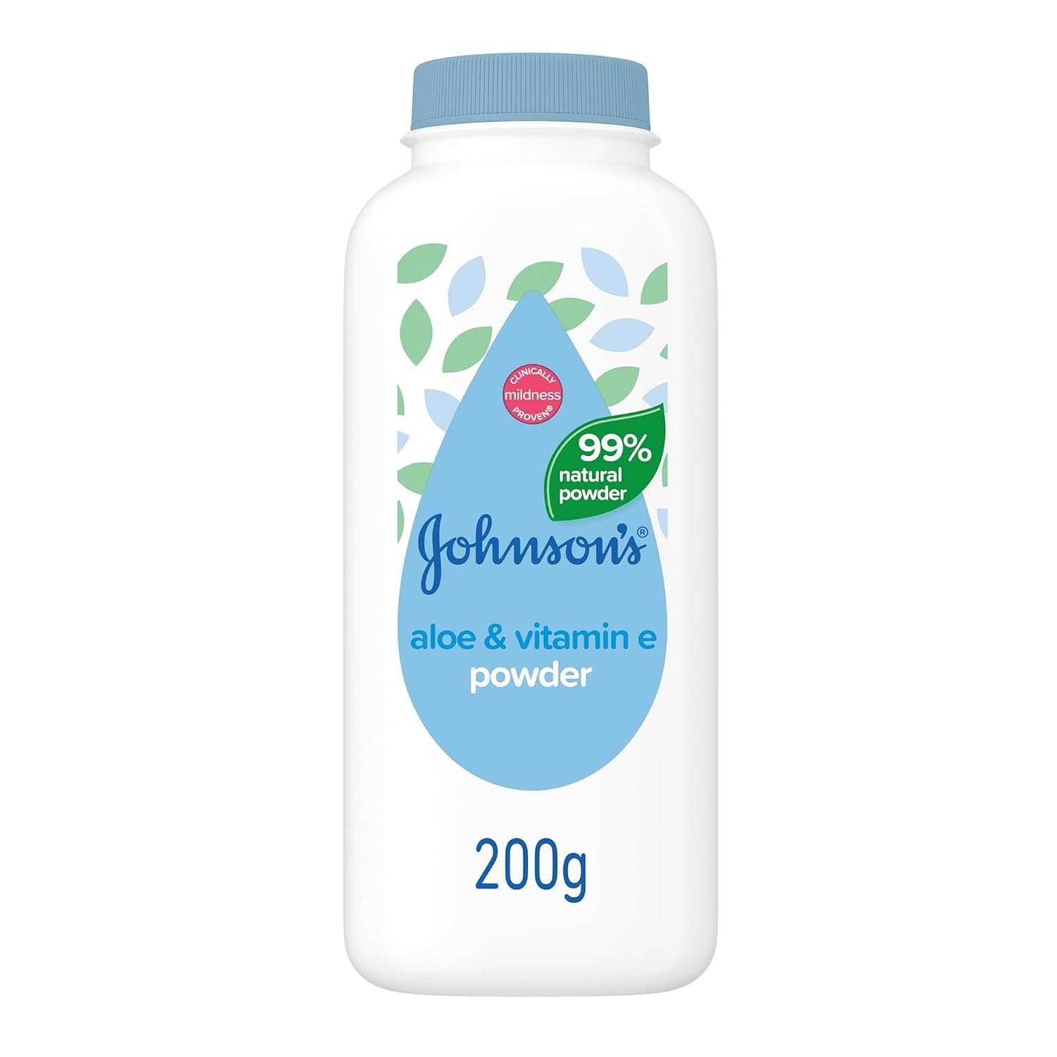 Johnson's Baby Aloe & Vitamin E Baby Powder, Cornstarch Formulation, 99% Plant-Based Powder, Soothes & Freshens Skin, Fresh Scent, Dermatologist Tested, Talc-Free, 200g
