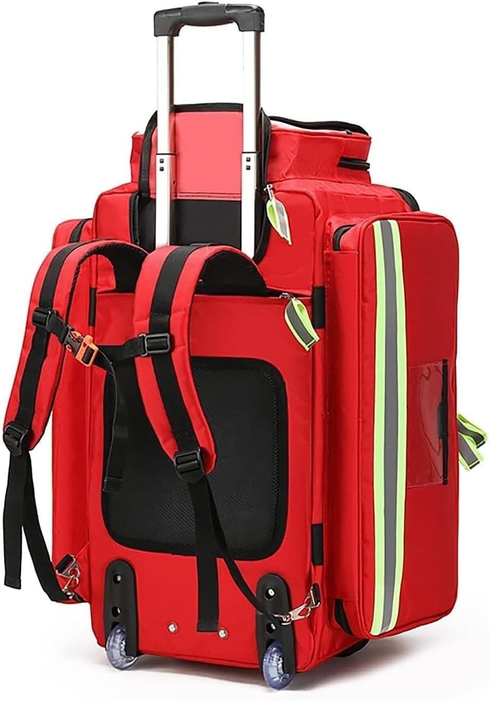 Portable Emergency Medical Duffle Bag, Trolley Bag with Wheels Large Capacity First Aid Kit - Trauma Empty Compartments, Removable(Red)