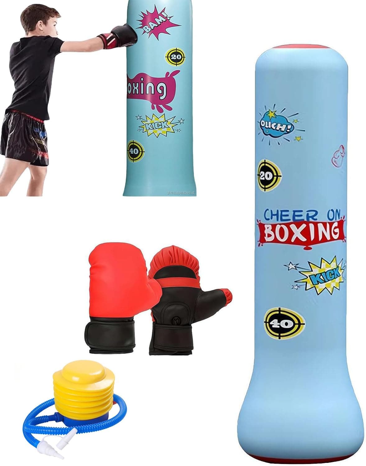 Excefore Inflatable Punching Bag – Versatile Training Equipment for Kids & Adults with Foot Pump and Boxing Gloves, Ideal for Karate, Taekwondo & General Fitness(Blue)