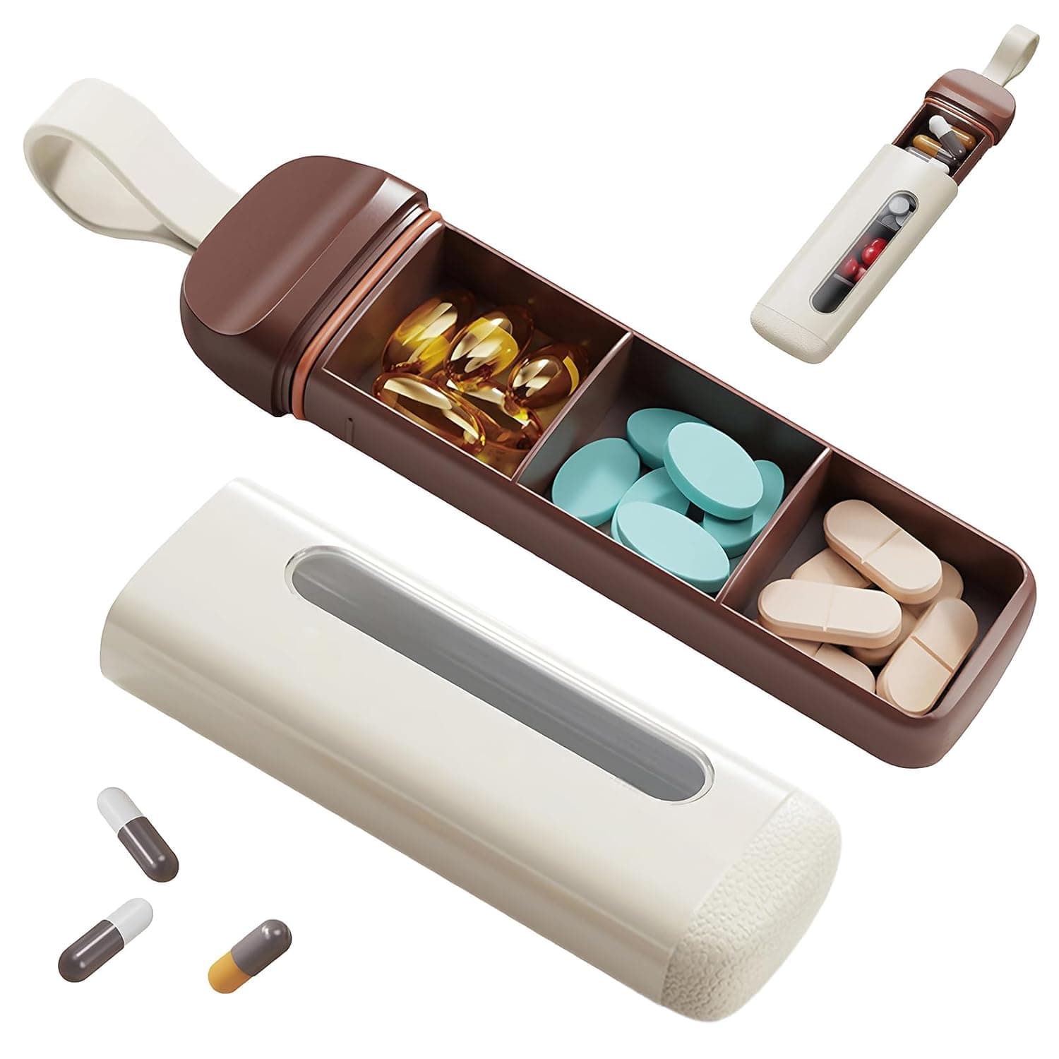 Portable Pill Organizer,Mini Travel Pill Case 3 Compartment, Airtight Food Grade ABS Pill Organizer, travel pill case for Tablets Vitamins Cod Liver Oil Supplements, Medication