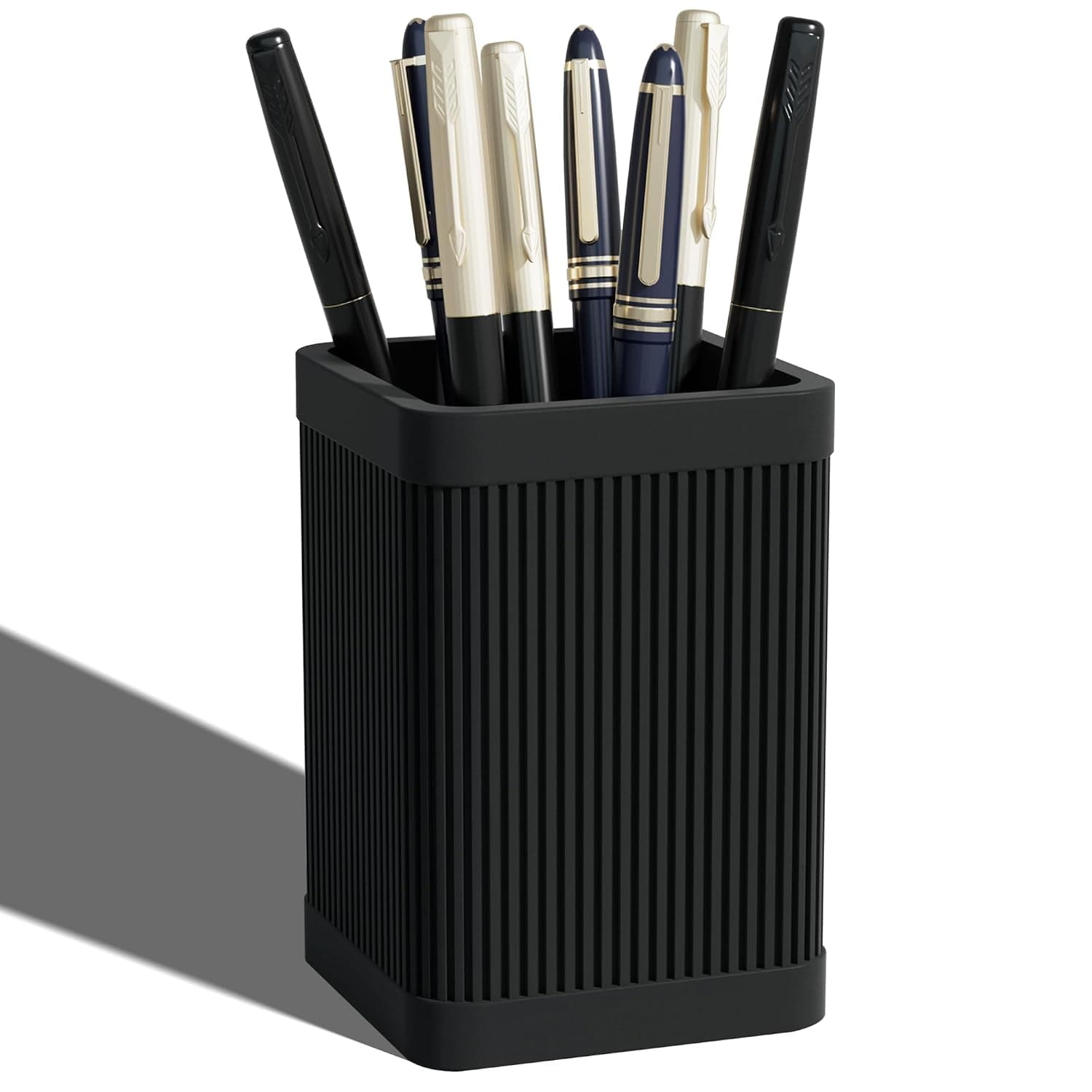 Pen Holder for Desk, Silicone Pencil Cup Organizer, Modern Aesthetic Office Desk Decor with Thickened 5mm Durable Material, 2.8 × 2.8 x 4 Inch, Black, Slip Resistant, Easy Clean, Stylish