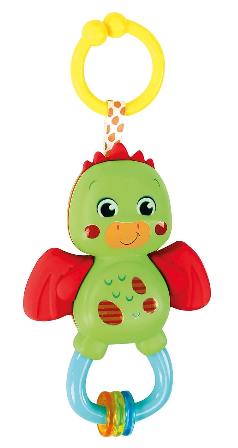 Clementoni 17779 Little Dragon Rattle-Toddler, Early Years, Infant, New Born Soft Gift, 3 Months, Crinkle Squeaky, Sensory Learning Toys, Stroller Pendant, Made in Italy