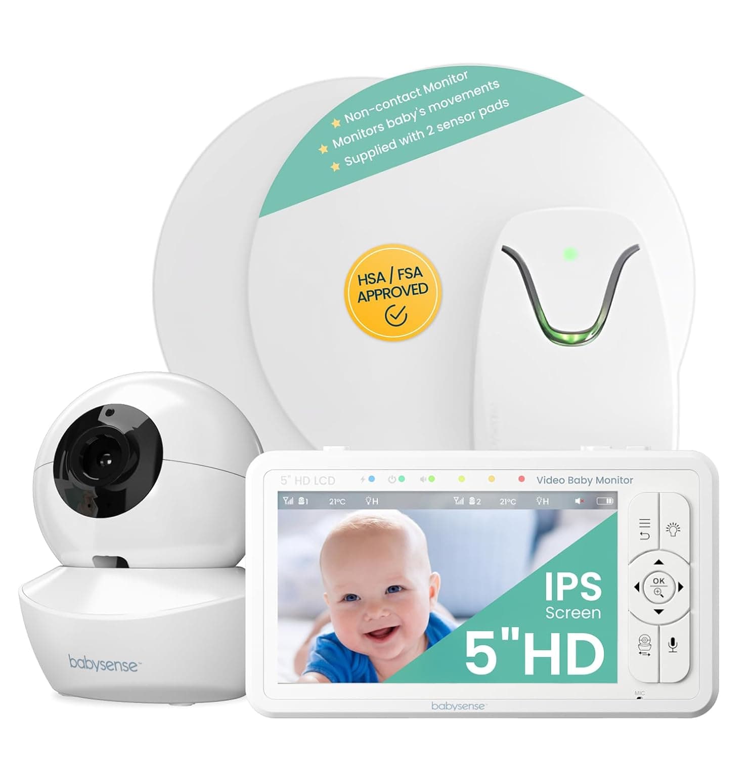 The New Babysense Under-The-Mattress Baby Movement Monitor - The Original Non-Contact Infant Monitor Ensuring Full Crib Coverage with 2 Sensor Pads - with Enhanced Sensitivity…
