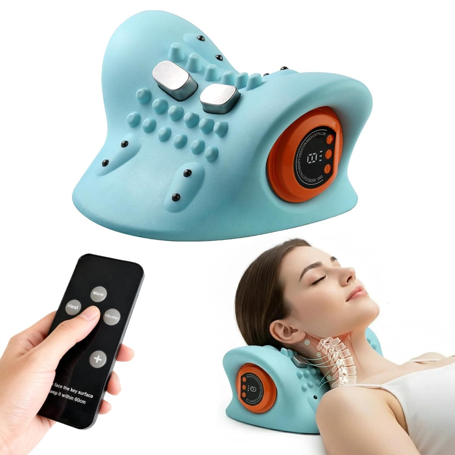 Electric Neck Massager Pillow with Remote Control, 3-in-1 Massage Modes 6 Massage Intensities, Cervical Traction Device Wireless Neck Massager Relaxer for Pain Relief & Relaxation