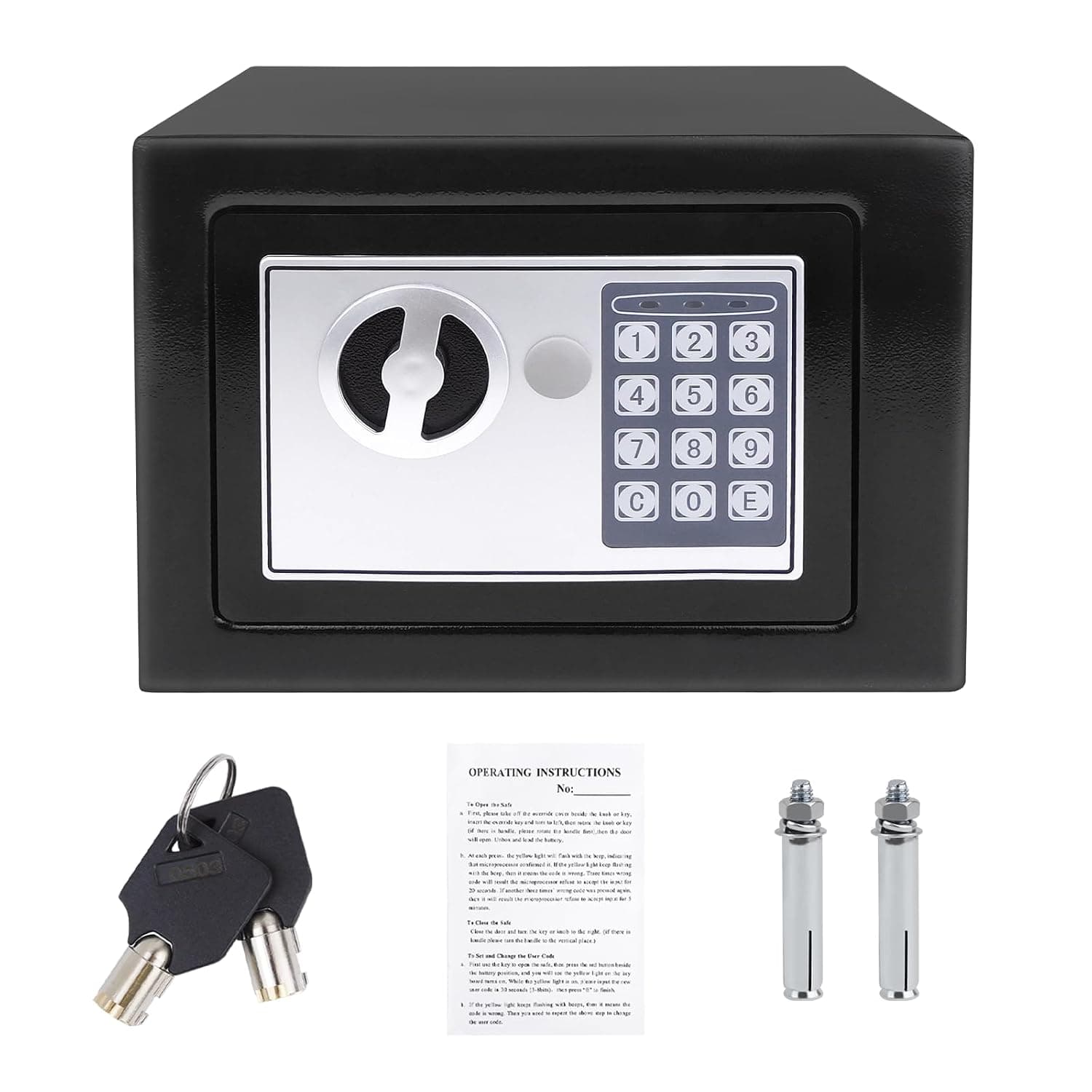 Digital Cash Money Safe Box with PIN code & keys, 6.6L Safety Alloy Steel Electronic Home Safe with Anti-theft System, High-Security Compact Household (Black - 6.6L)