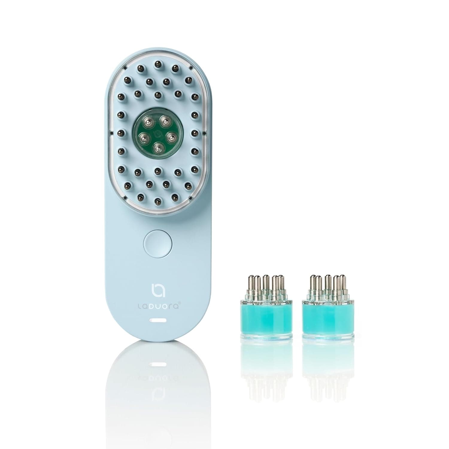 LADUORA Duo 4-in-1 Scalp & Hair Care Device and Boost Pod Set of 2 | Warming Scalp Massage Brush for Smoother, Thicker, Healthier-Looking Hair (Spa Blue)