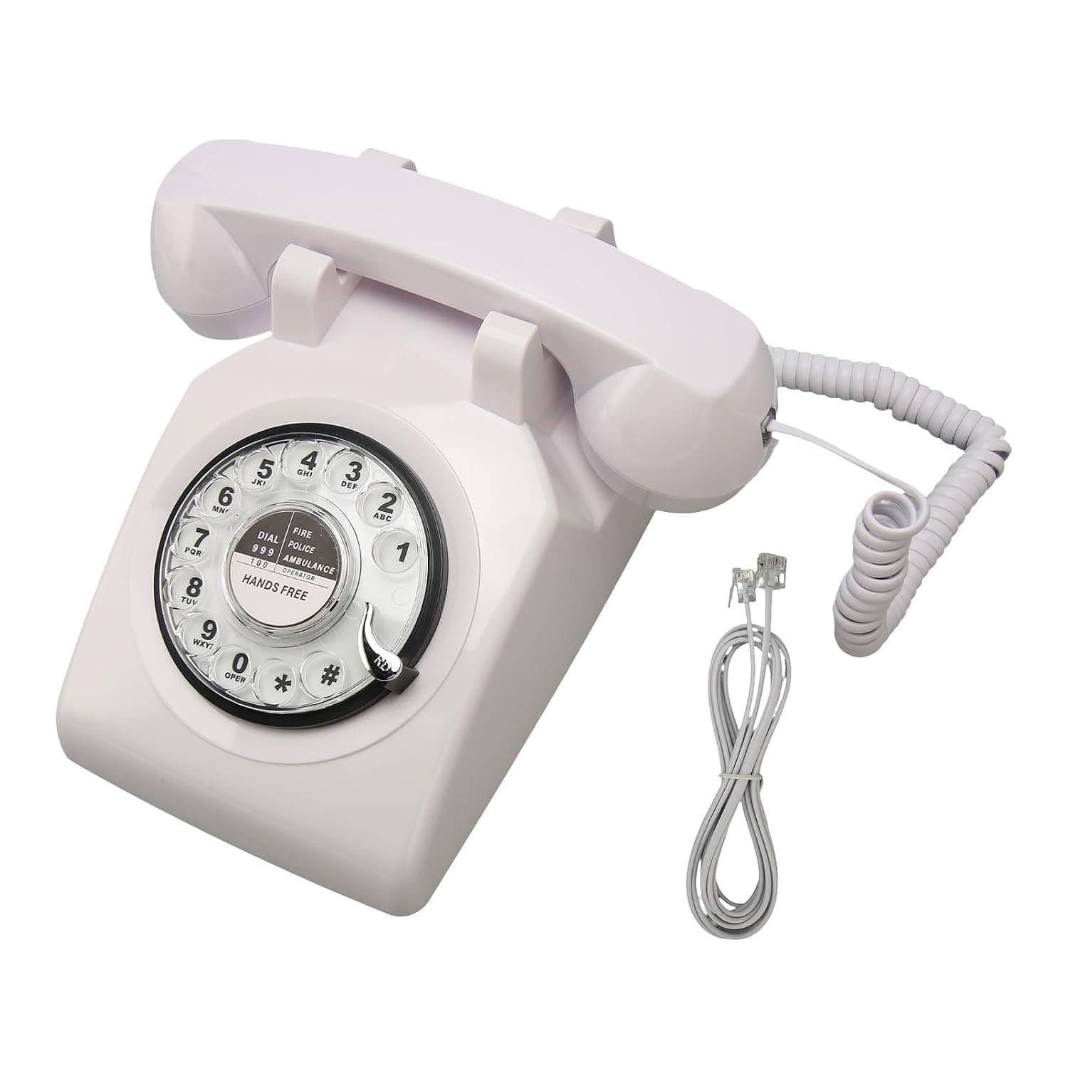 Asixxsix Retro Rotary Dial Phone, Retro Vintage Landline Telephone, Old Fashioned Corded Phones with Mechanical Ringer Speaker for Home officee Desk Hotel (White)
