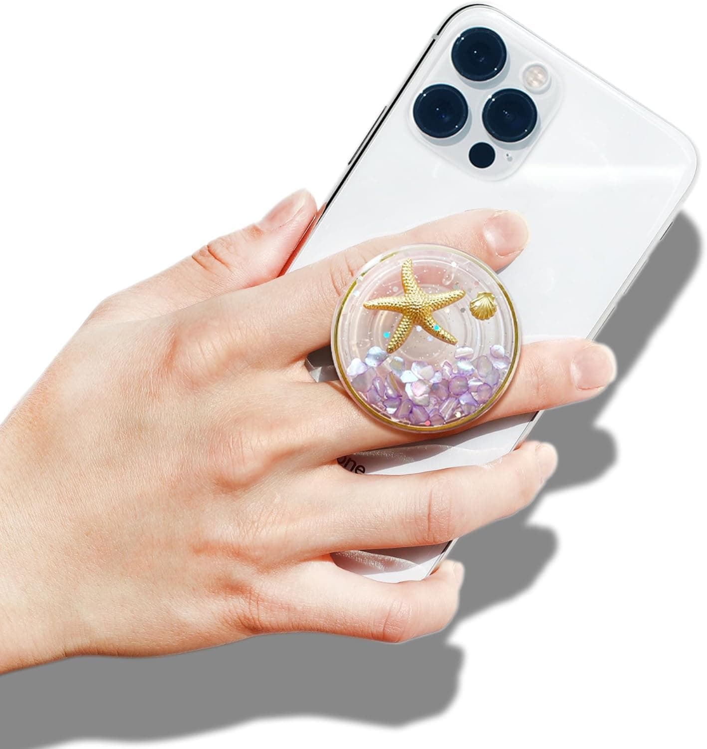 مقبض موبايل قابل للطي من تزويق، تصميم محيط لطيف قابل للتوسيع شكل دائري، حامل للهواتف الذكية والتابلت (نوع مغناطيسي، بنفسجي)