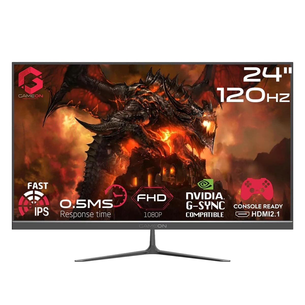 GAMEON GOES24FHD120IPS 24 Inch Gaming Monitor FHD 1080p 120Hz IPS Computer Monitor, 0.5ms MPRT, HDR, 99% sRGB, Adaptive Sync, Built-in Speakers, PS5 & Console Ready, Essential Series, Black