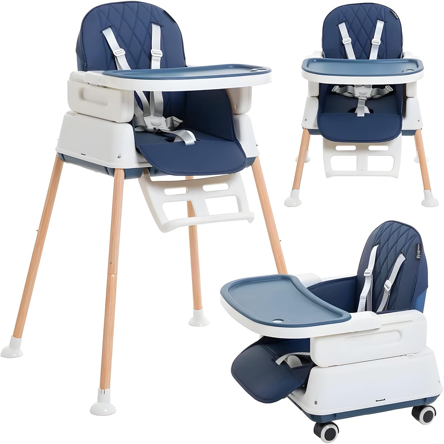 7 in 1 Baby and Infant Dining Chair, Baby High Chair, Foldable Dining Chair, Easy Clean Removable Cushion with Adjustable and Foldable Feet, 5-Point Safety Belt