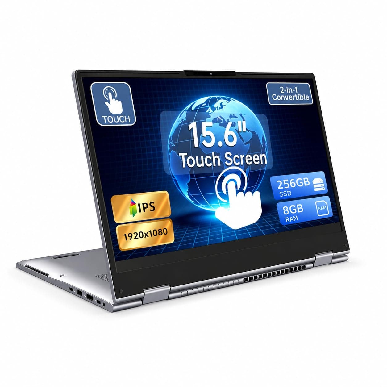 15.6" Yoga 2-in-1 Touchscreen Laptop Computer, AMD A9 Processor up to 3.2GHz, 8GB RAM 256GB SSD, Convertible Notebook with IPS FHD Display, USB-C, WiFi, Win11 Laptop for Work, Study & Home