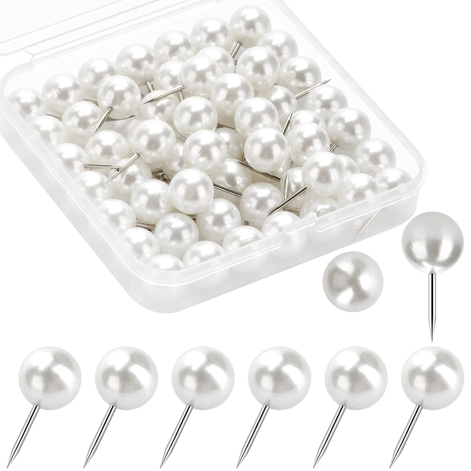 SYOSI 60 Pcs Push Pins, Pearl White Thumbtacks for Bulletin Board, Corkboard, Wall Hangings, Map, Calendar, Photo – Decorative Push Pins for Bulletin Board Home School Office Supplies