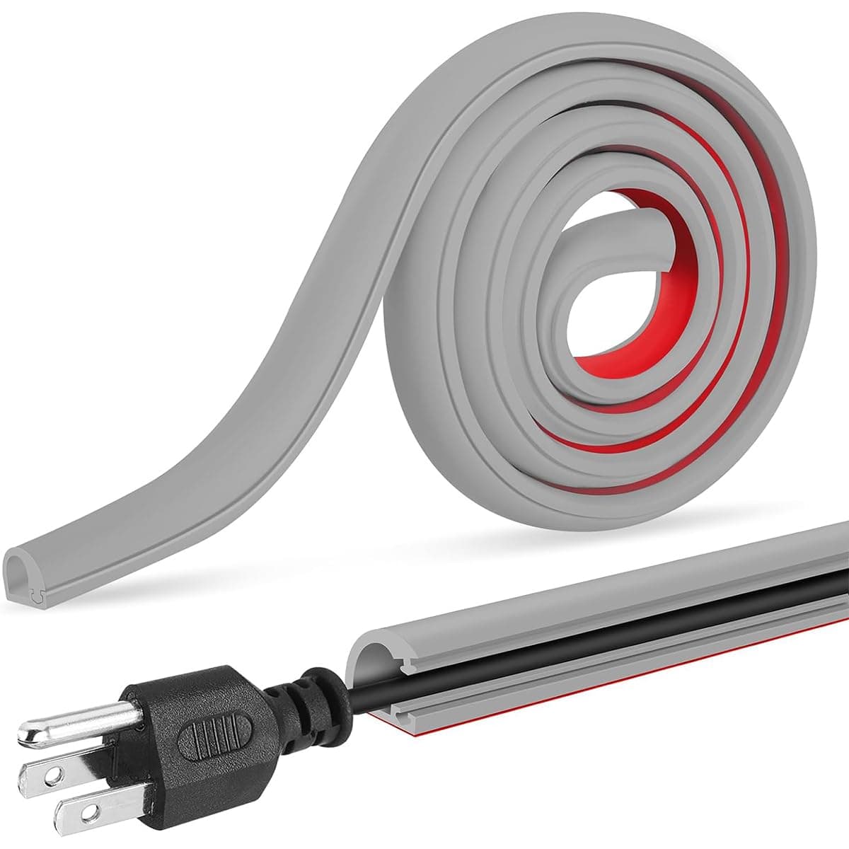 HASTHIP® 6.6FT PVC Cord Cover Raceway Kit, Self Adhesive Floor & Wall Wire Concealer, Flexible Cuttable Cable Management Channel, Paintable Cord Protector for Home Office, Side Open Design