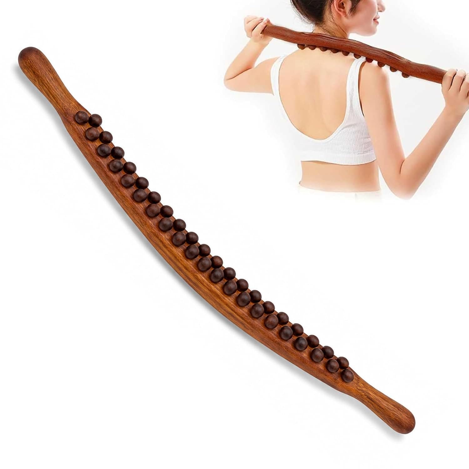 Gua Sha Wooden Therapy Wand Massage Stick Wood with 31 Massage Beads Fascia Rod Wood for Full Body Fascia Massage Muscle Relaxation Back Neck Legs Belly Arms Body Gua Sha
