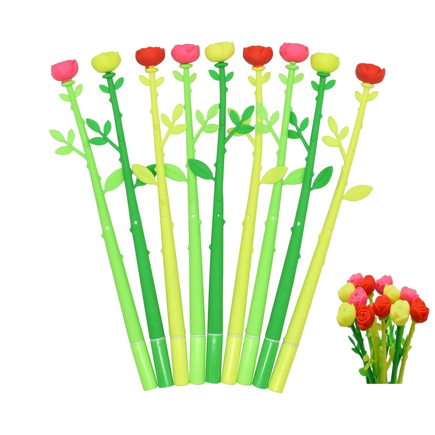 Bukela 30Pcs Flower Pens Rose Shaped Ballpoint Pen Creative Liquid Black 0.5mm Gel Ink Rollerball Pen for Girls Women, Office School Decoration Supplies