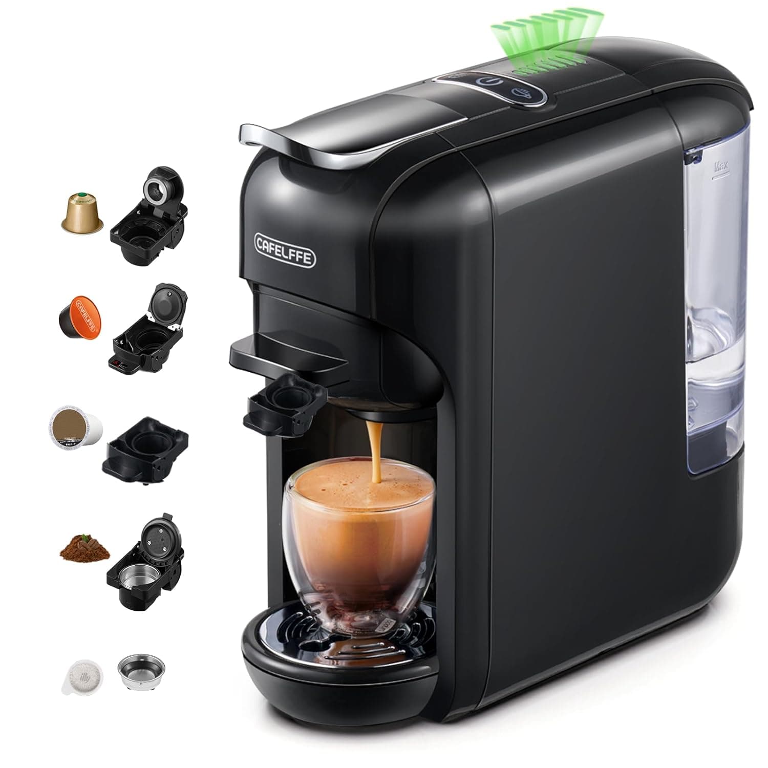 Cafelffe MK-606 5-in-1 Capsule Coffee Maker with 19 Bar Pressure, Hot/Cold Fast Brew, Single Serve Espresso Machine Compatible with K-Cup/Nes Original/DG/ESE Pods/Ground, Compact for Home/Office,Black