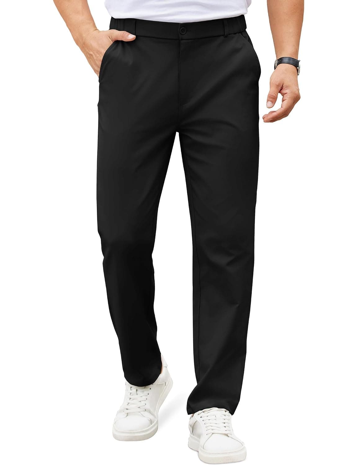 COOFANDY Mens Casual Chino Pants Elastic Waist Lightweight Trousers Classic-Fit Business Dress Pants with Pockets