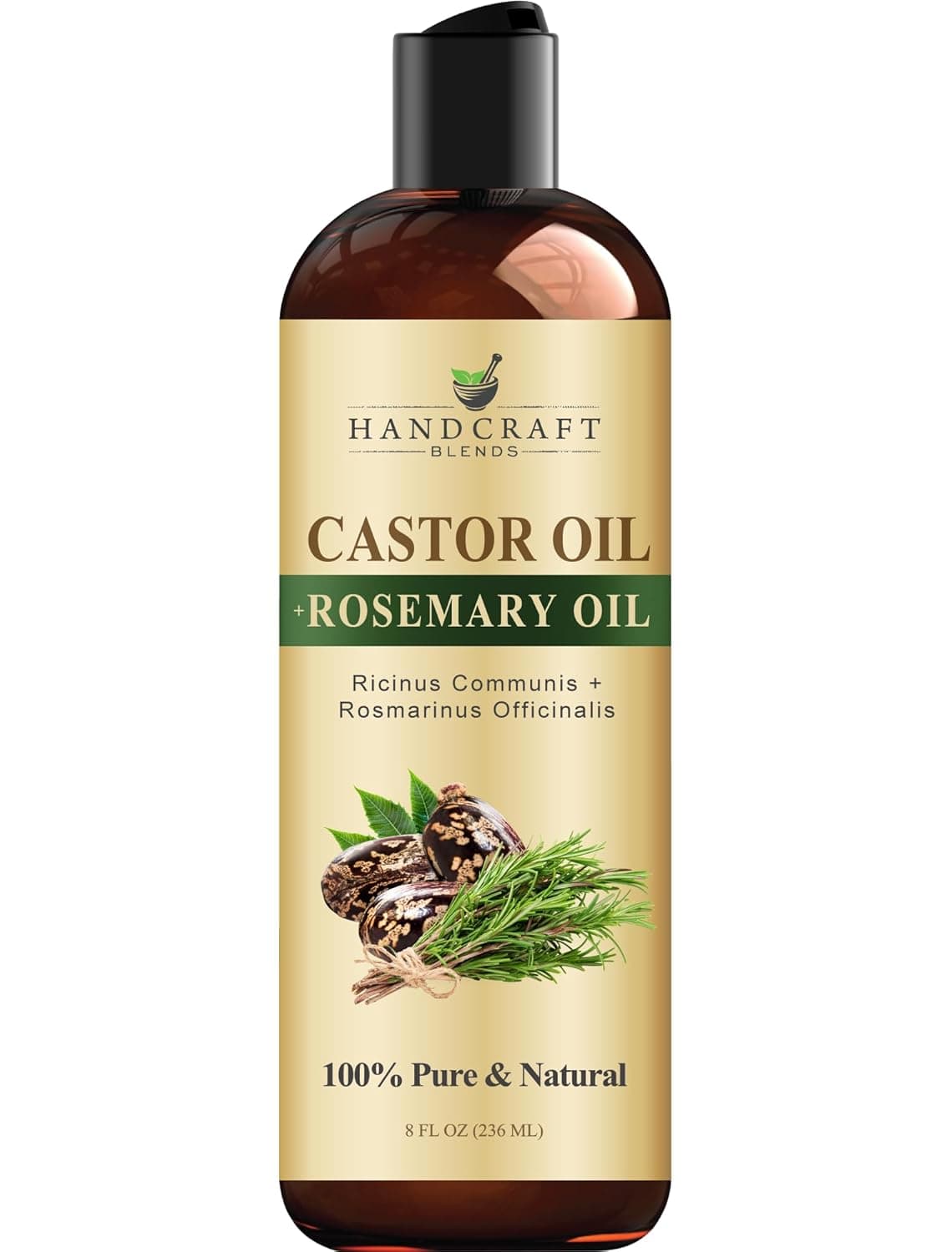 Handcraft Castor Oil with Rosemary Oil for Hair Growth, Eyelashes, Eyebrows - Hair Styling Oil - 100% Pure and Natural Carrier Oil Hair, Body Oil - Moisturizing Massage Oil for Aromatherapy - 8 fl. Oz