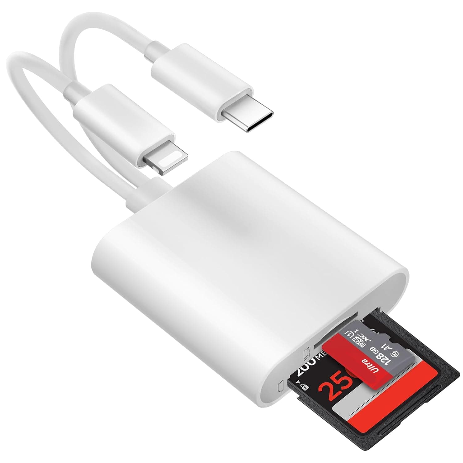 قارئ بطاقات SD لايفون [معتمد من ابل] محول بطاقة SD 2 في 2 USB C لايتنينج الى SD/Micro SD، قارئ بطاقة ذاكرة بفتحة مزدوجة لايفون 16 15/ايباد/سامسونج/كاميرا/SDHC/SDXC