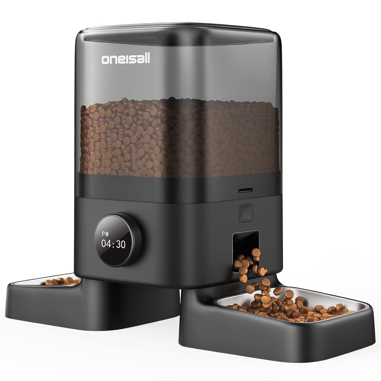 oneisall Automatic Cat Feeder 20 Cups/5L, Automatic Cat Feeder Dry Food for Small Pets Indoor, Scheduled Pet Food Dispenser | Prevent Fighting, Precise Portions, Balanced Dispensing, Large Kibble Support, Non-Slip & Stable, Stainless Steel Bowls