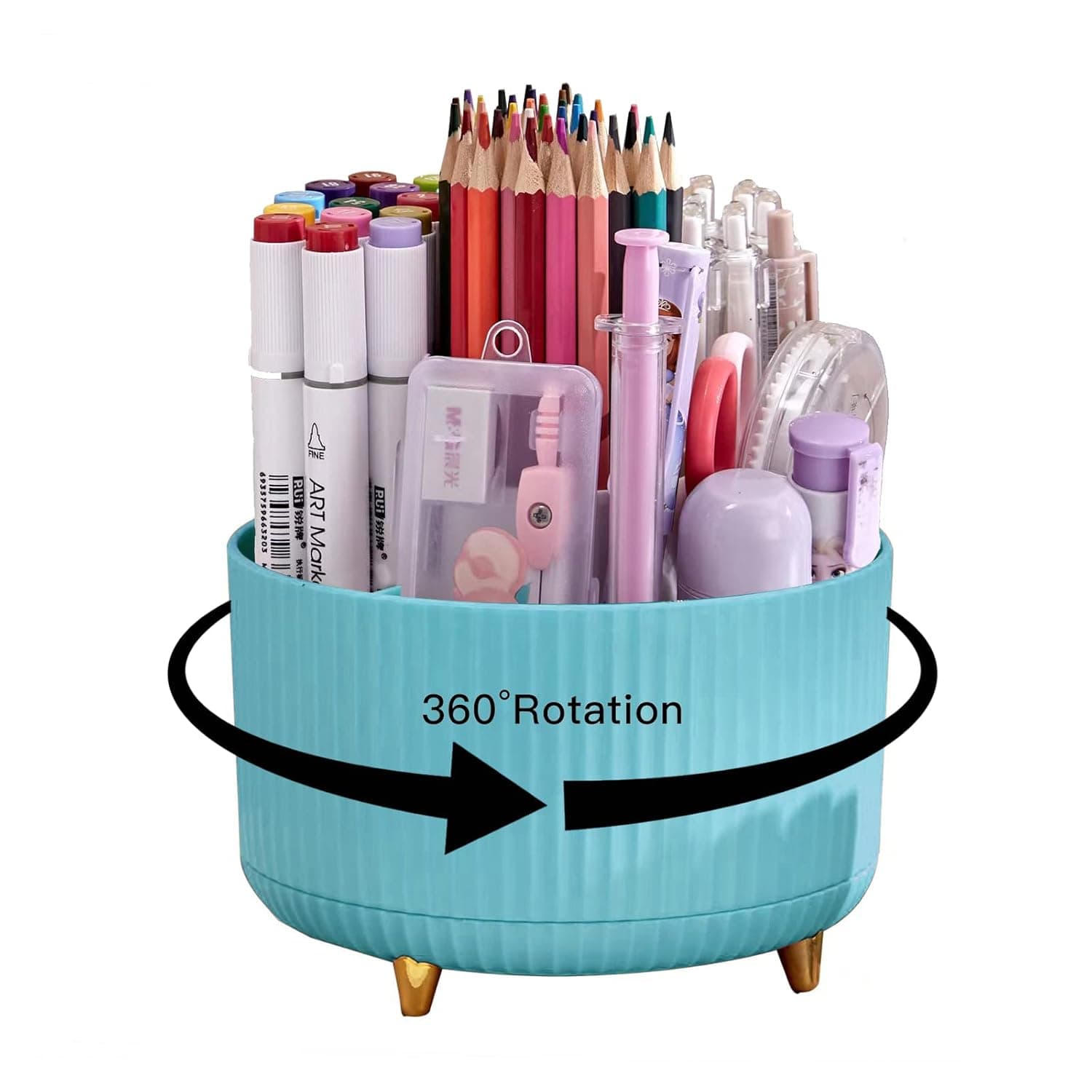 Pen Holder for Desk, Pencil Holder,5 Slots 360° Degree Rotating Desk Organizers and Accessories, Cute Pen Cup Pot for Office, School, Home, Art Supply (blue)