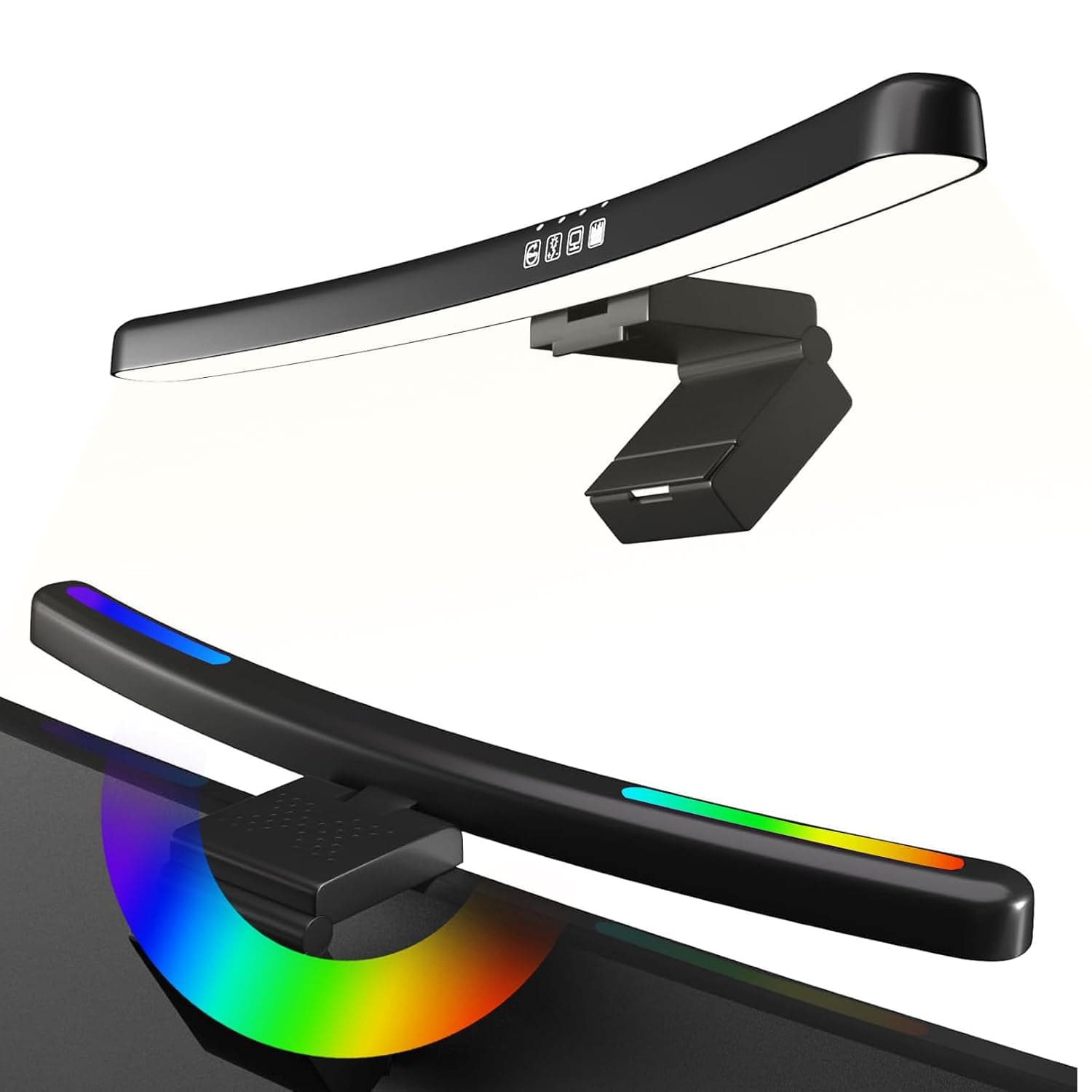 شريط إضاءة شاشة RGB، مصباح شاشة كمبيوتر دي ام جي تيك، مصباح شاشة كمبيوتر منحني مع 7 ألوان RGB قابلة للتعديل + 3 أوضاع إضاءة رئيسية، شريط إضاءة شاشة LED للمكتب والمنزل والألعاب