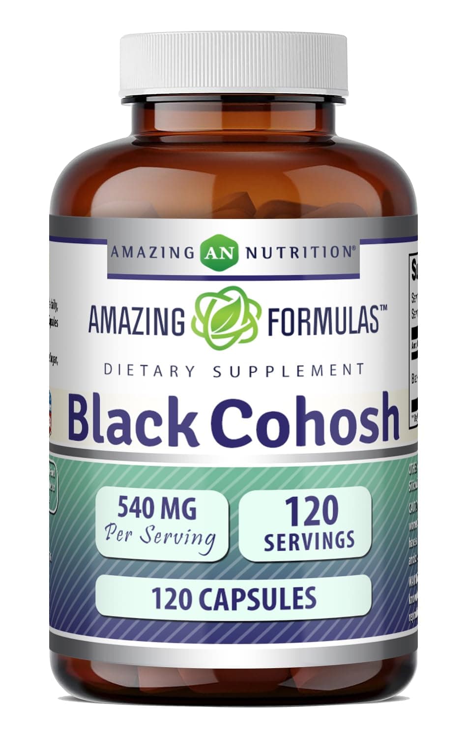 Amazing Formulas Black Cohosh, 540mg Supplement with Pure Root Extract All Natural Support for Womens Health and Well-Being 120 Capsules
