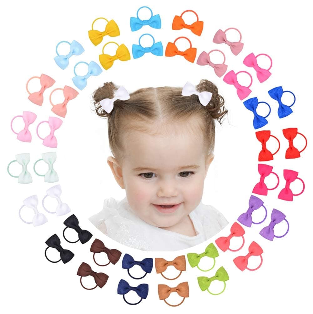Baby Girl Hair Accessories Set - 20 Pcs Bow Tie, Mini Elastic Hair Bands, Suitable for Toddlers