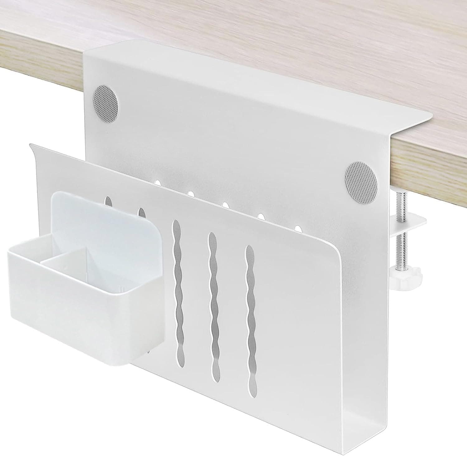 2 In 1 Desk Side Storage, 12 x 8 Inch Clamp On Side Desk Organizer with Anti-Scratch Pad & Magnetic Pen Holder, No Drill Hanging Under Desk Laptop Holder For File Office Table Essentials