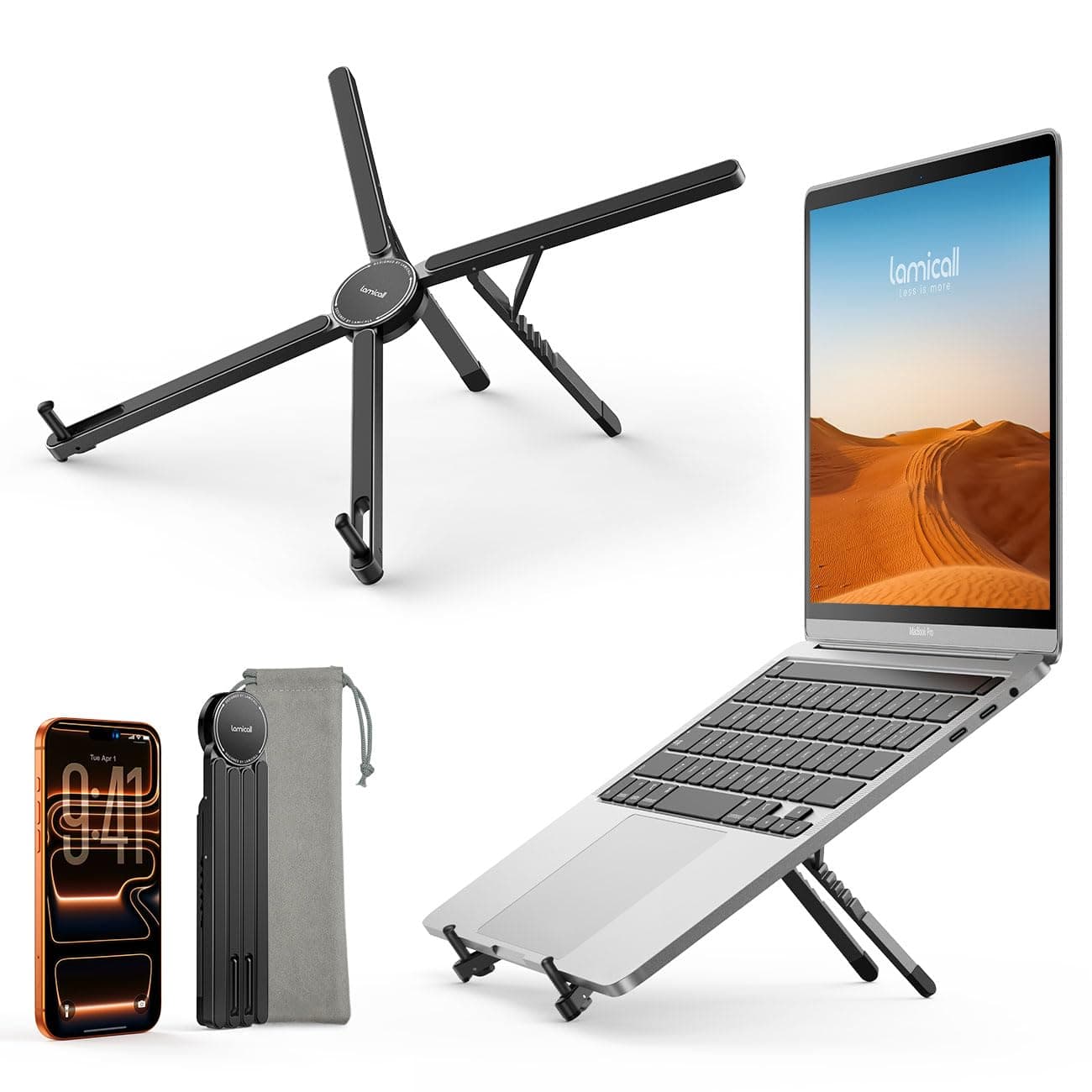 Lamicall Portable Laptop Stand for Desk - [113g Ultralight] Foldable Laptop Holder, Adjustable for MacBook Stand, Aluminum Laptop Accessories for Travel Library fit 10-15.6" MacBook Neo Air Pro Dell