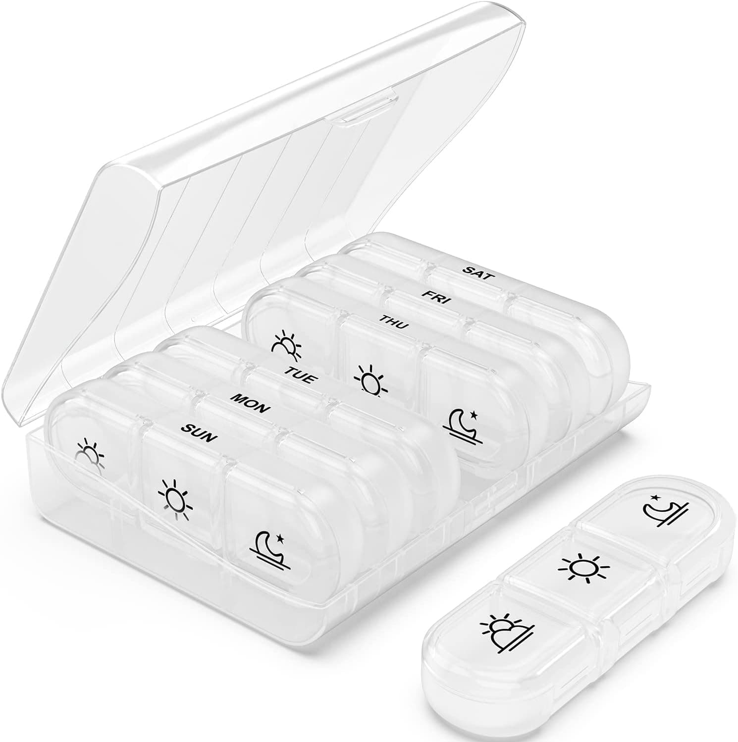 Weekly Pill Organizer 3 Times a Day, Portable Travel Pill Box with 7 Large Containers, Light-Proof Case for Vitamins, Supplements, Fish Oils, and Medications