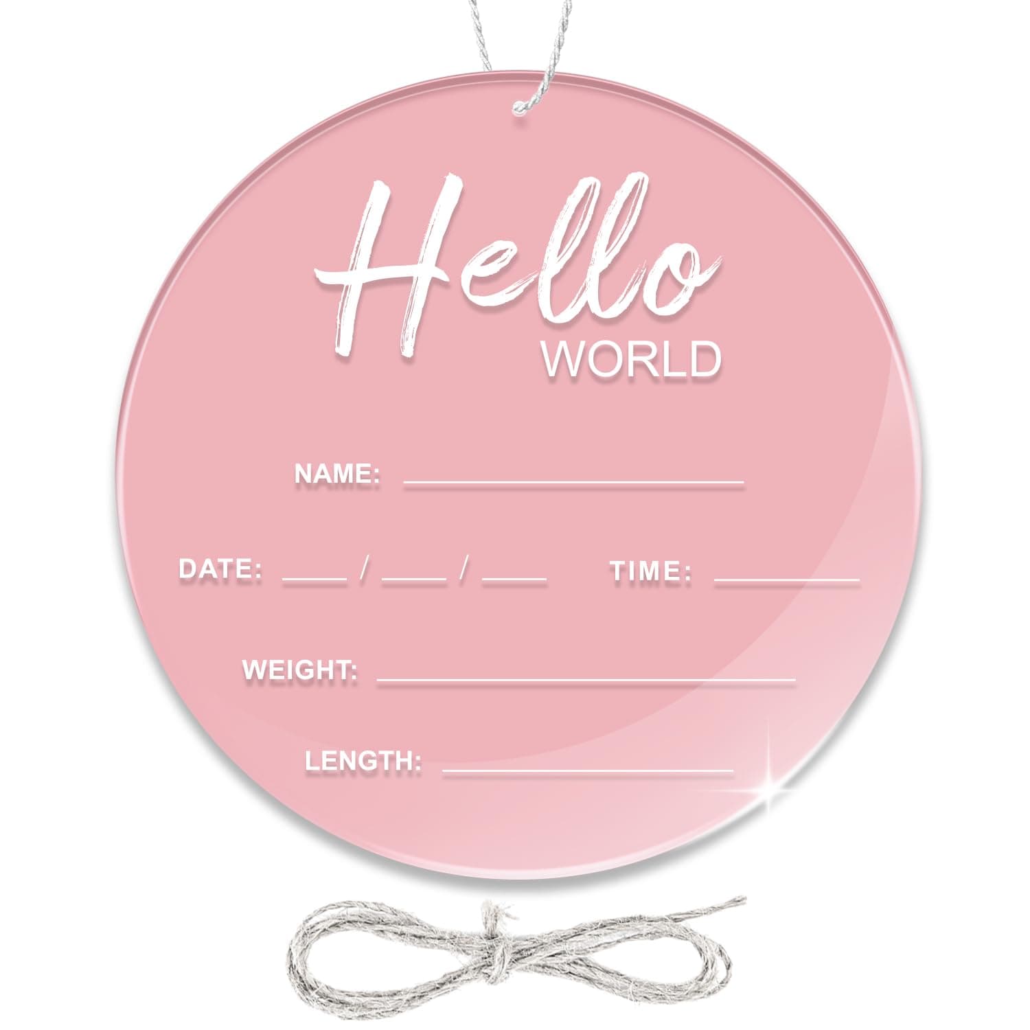 Arrebol Baby Announcement Sign, 6.7 Inch Hello World Newborn Sign, Thickness Upgrade Baby Birth Name Sign for Nursery Baby Shower Hospital Newborn Photo Props Essentials (Pink)