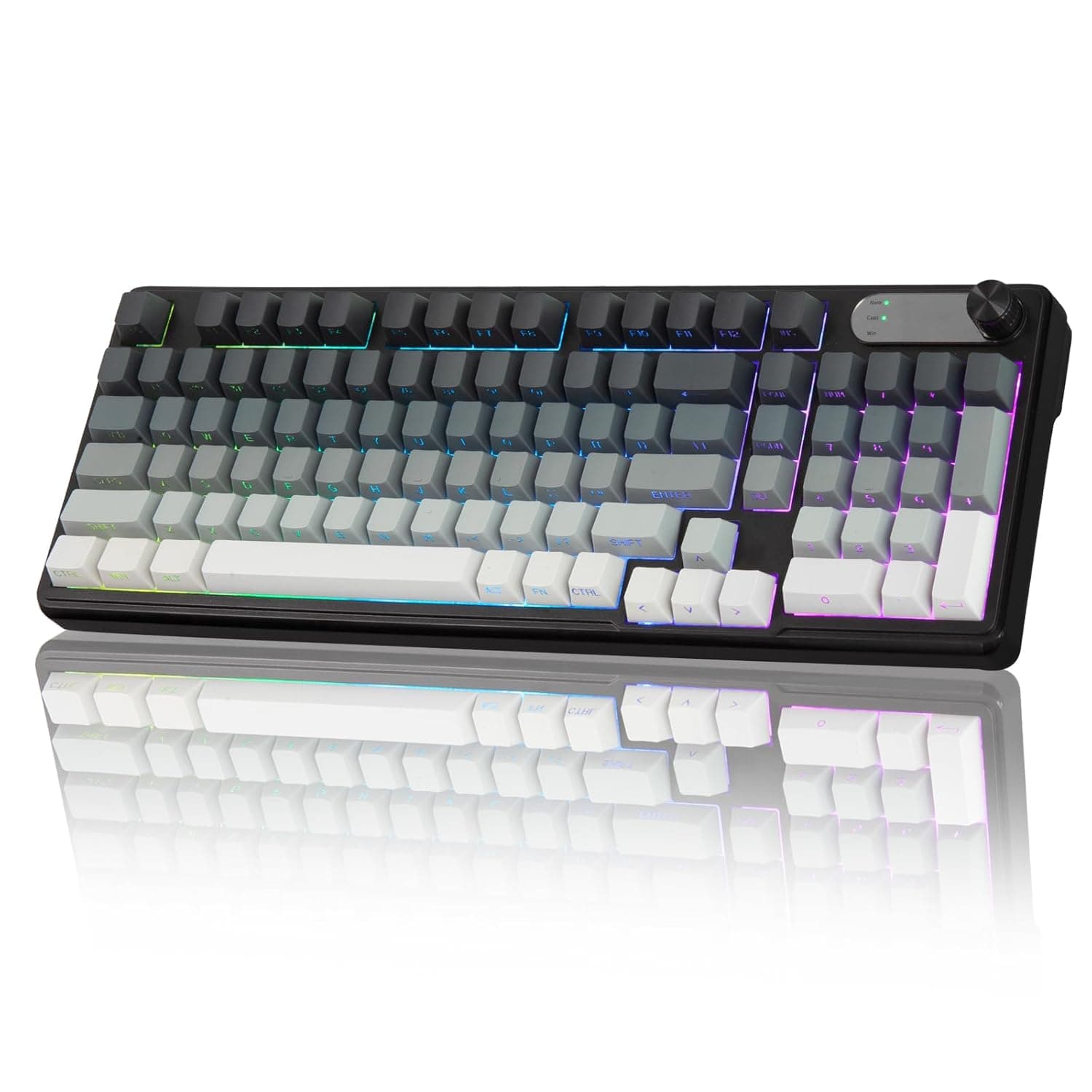 Gaming Keyboard, 95% RBG Backlit Wired Keyboard, 98 Keys Quite Keyboards, All-Around Waterproof, with Number Pad Quick Response PBT Keycaps for Windows/MacOS/Android PC Gamers (Black/White)