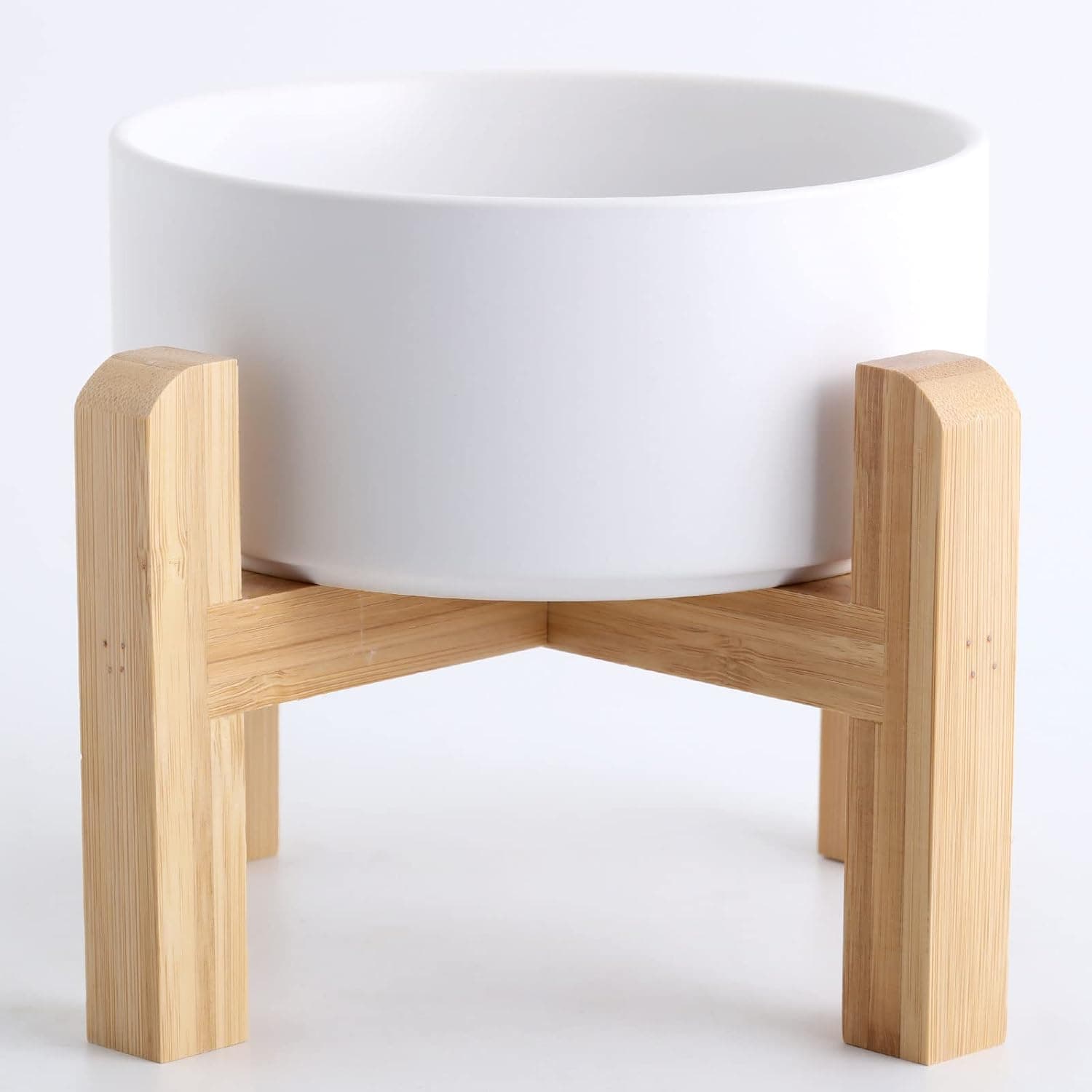 Petygooing White Ceramic Dog Cat Bowl Dish with Stand for Small Pet Food and Water Feeder, Modern Cute Pet Bowls for Cats & Small Size Dogs 13.5 OZ (5.1In / 1.7 Cups)