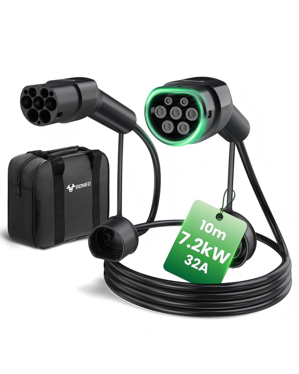 GONEO Type 2 Charging Cable 7.2kW 32A 10M 1 Phase Mode 3 Type 2 to Type 2 CCS 2 Electric Vehicle Car Plug-in Hybrid Quick Charge TPU Cable, IP54 Water and Dust Protected
