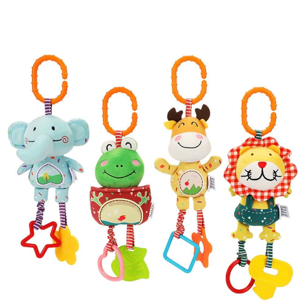 Baby Crib Toys,4 Pack Animal Crib Toys | Cute Baby Grip Toys, Soft Plush Early Development Stroller Car Toys for 0-3-year Old's Infant, Newborn